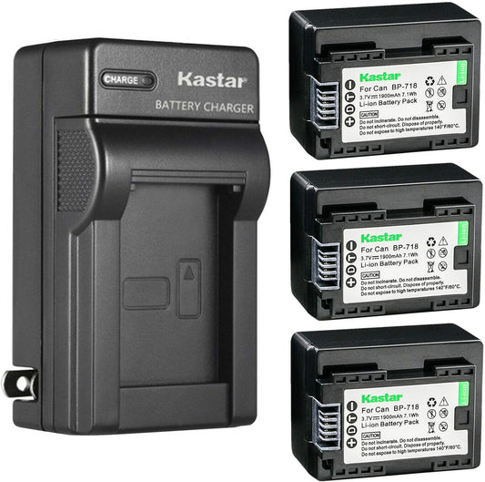 Kastar 3 Pack BP-718 Battery and Charger for Canon Cameras