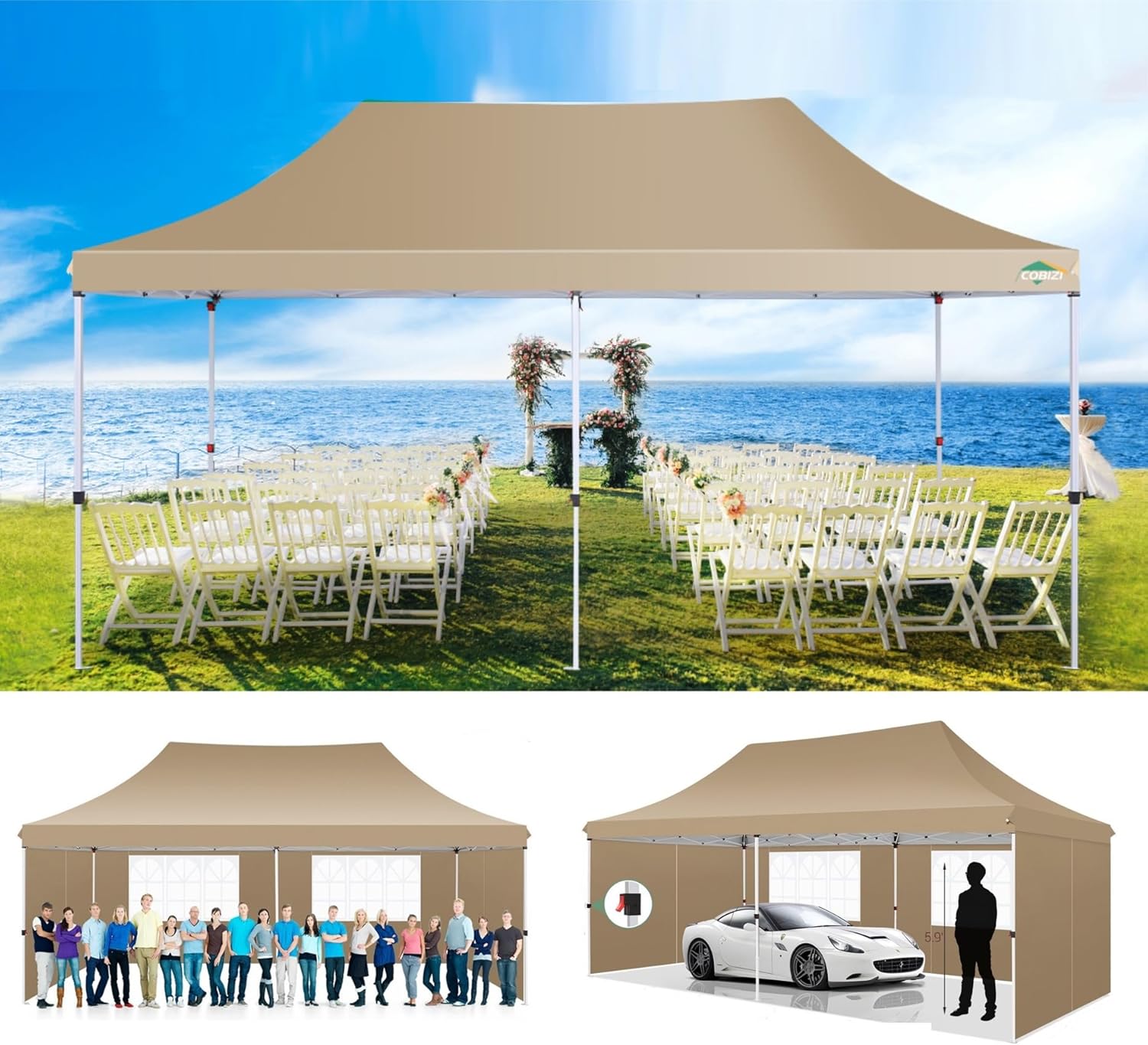 COBIZI 10x20 Pop Up Canopy: Waterproof & UV 50+, Easy-up Party Tent