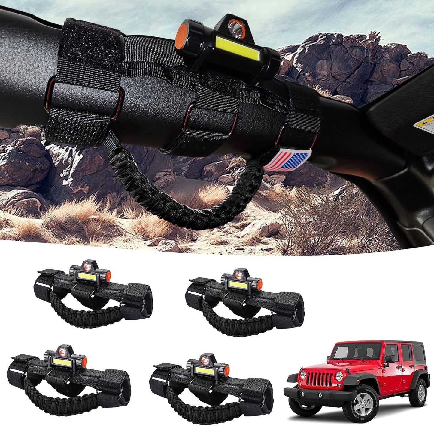 GAIZON Grab Handles with LED Light for Jeep Wrangler 1955-2023