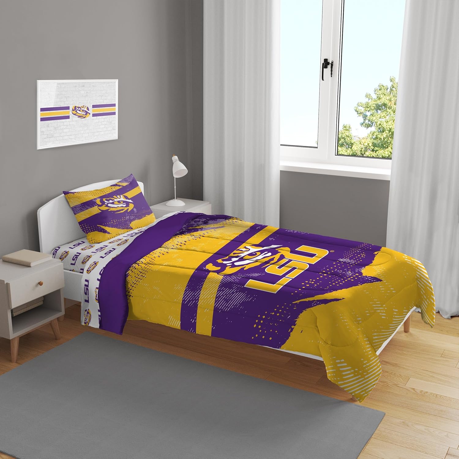 Pegasus Sports NCAA Slanted Stripe Twin Bed in a Bag Set
