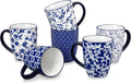vancasso SELENE Large Coffee Mugs Set of 6 - Vintage Blue Porcelain