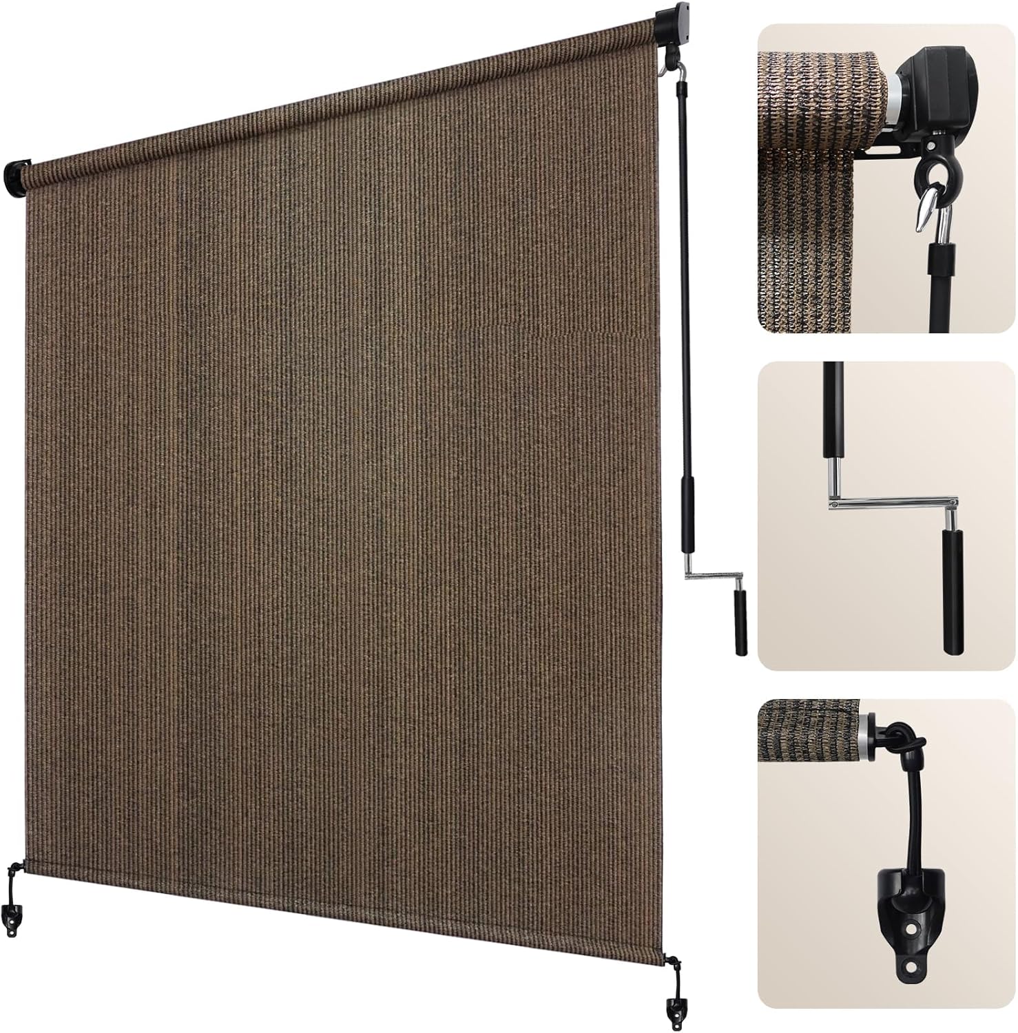 Artpuch Outdoor Roller Shades for Patios and Gazebos, Mocha