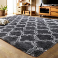 8 x 10 ft Luxury Shag Area Rug Dark Grey White - Plush Moroccan Style