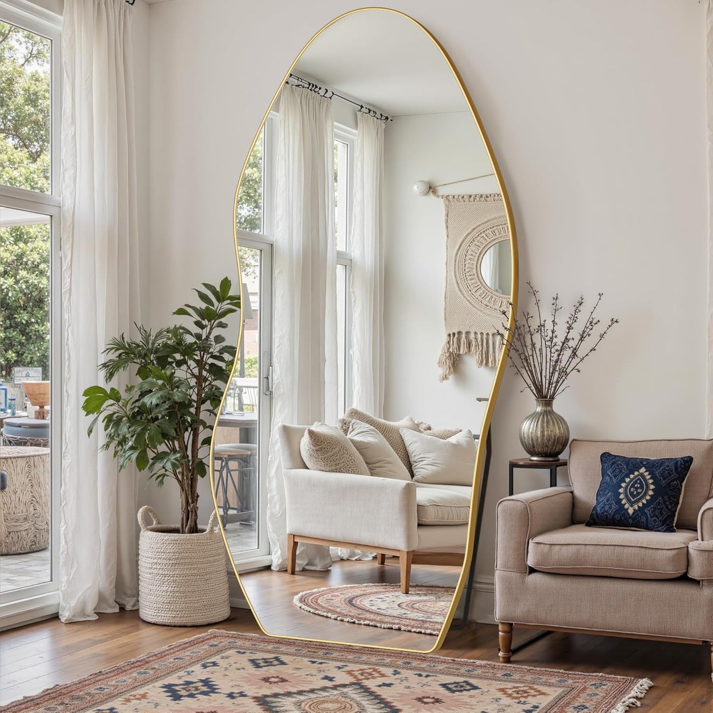Antok Full Length Mirror 76x36 Wavy Shaped for Home Decor