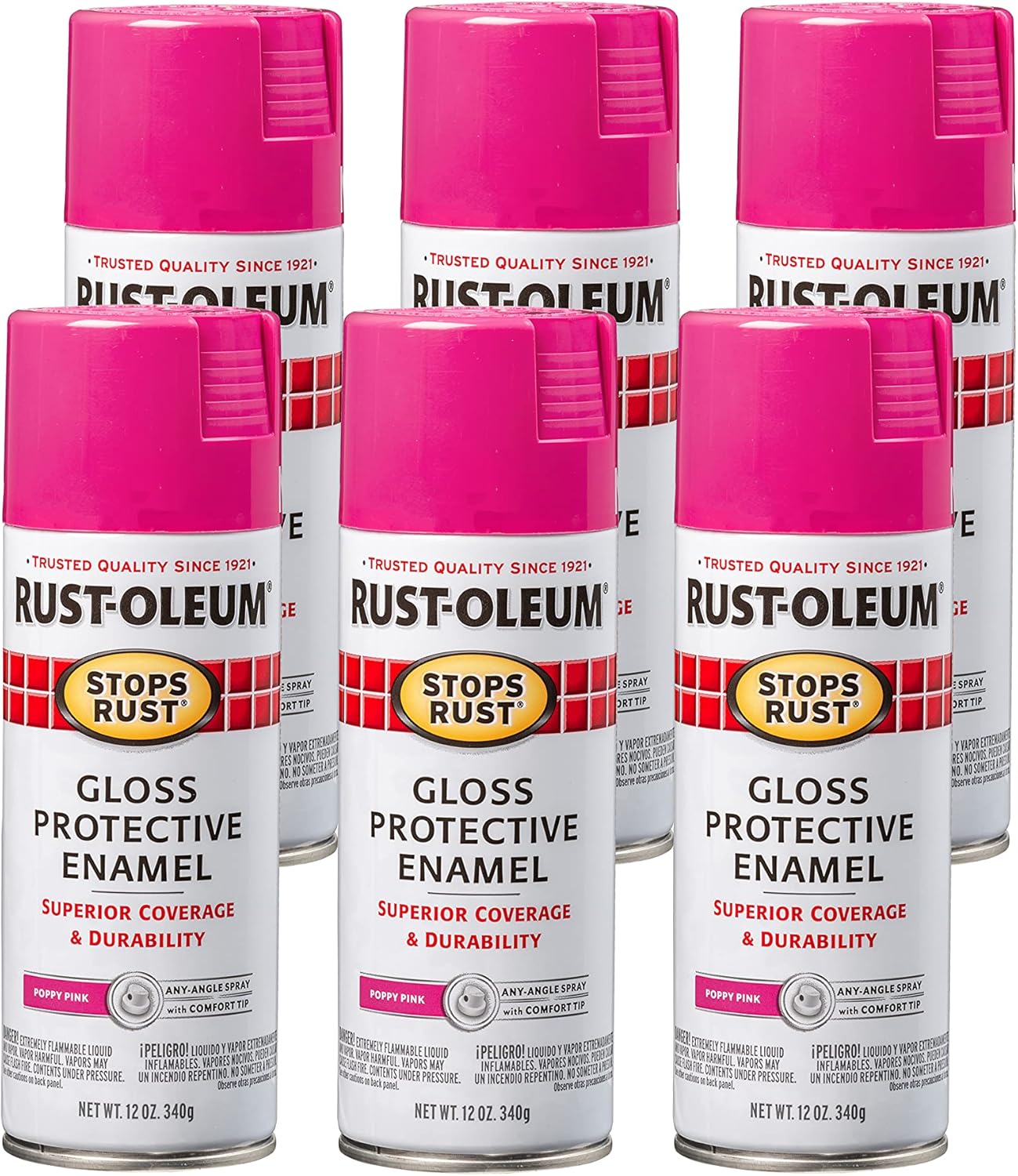 Rust-Oleum Stops Rust Spray Paint 12 oz Gloss Poppy Pink 6 Pack
