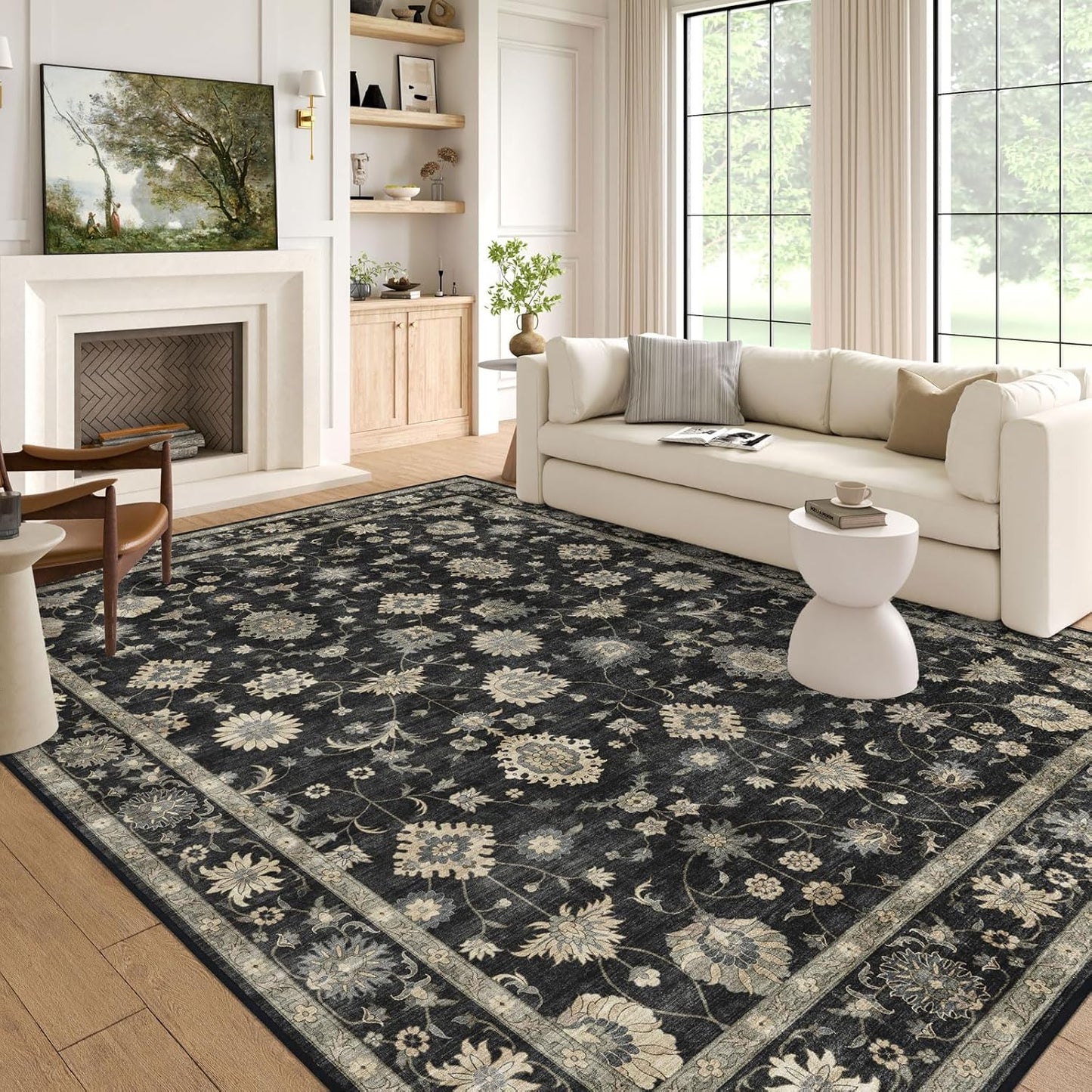Washable Area Rug 5x7 - Vintage Floral Design for Any Room