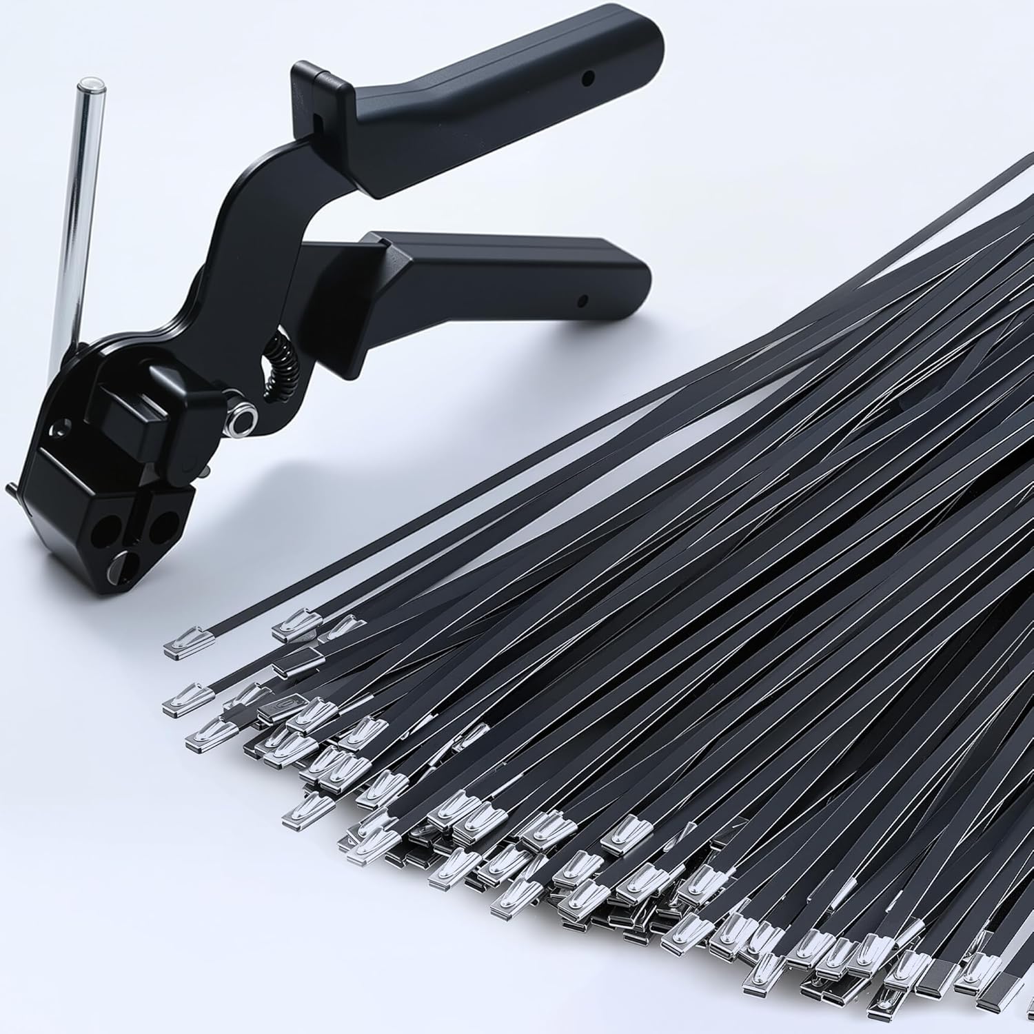 Black Metal Zip Ties with Stainless Steel Cable Tie Gun Set