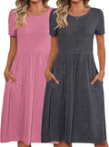Riyiper 2 Pack Women Short Sleeve Dresses - Comfortable Knee Length