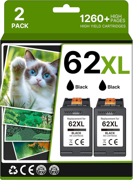 62XL Ink Cartridges Black Replacement for HP by Adoccur