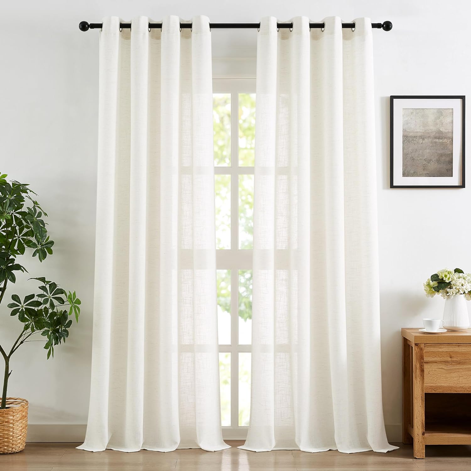 Treatmentex Flax Linen White Semi Sheer Curtains for Home Decor