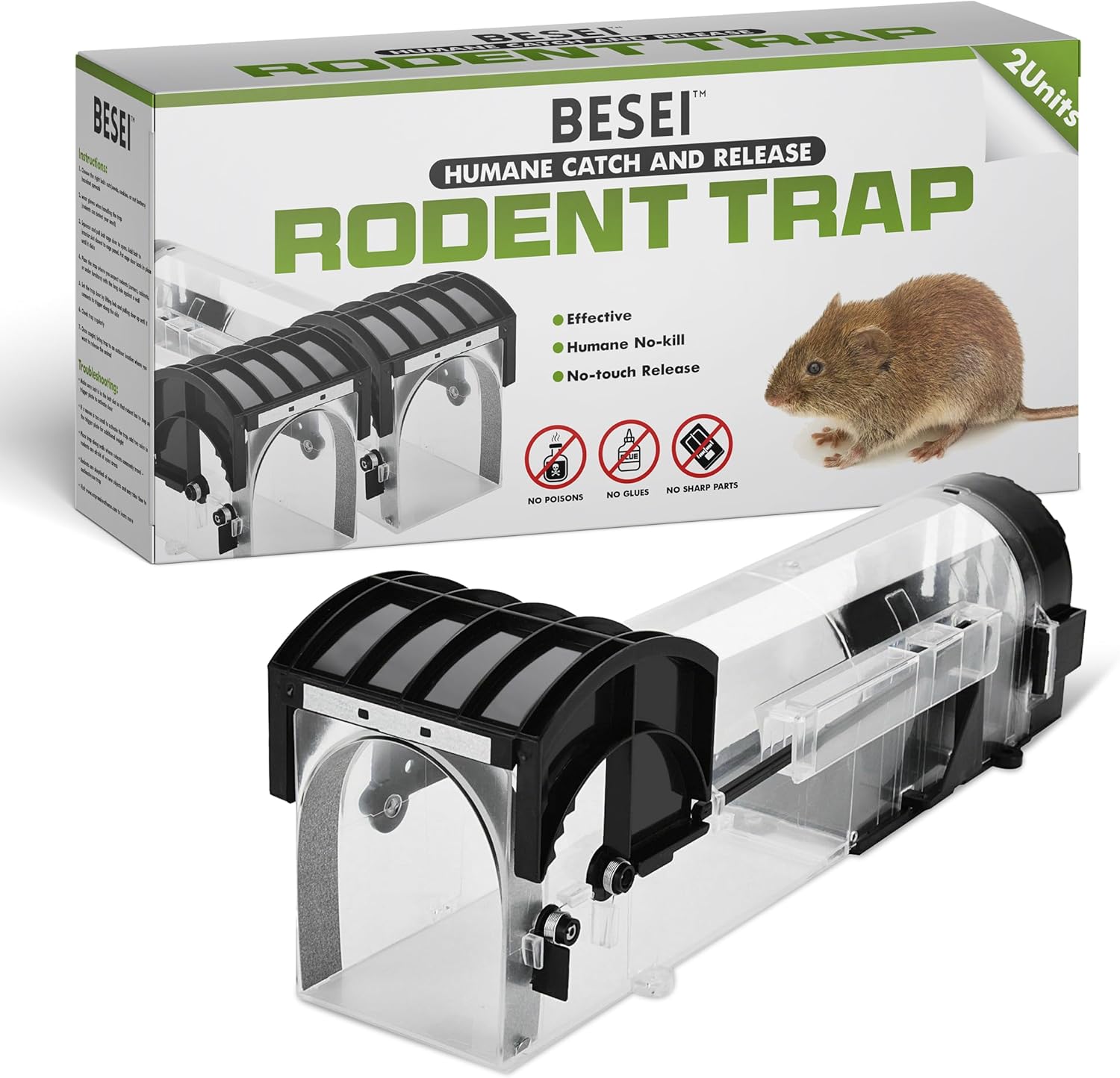 BESEI Rodent Catcher x2 - Humane Mouse Trap