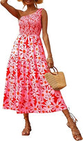 One Shoulder Sleeveless Summer Maxi Dress - Flowy Boho Floral