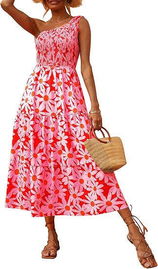 BTFBM Women One Shoulder Sleeveless Casual Summer Dresses