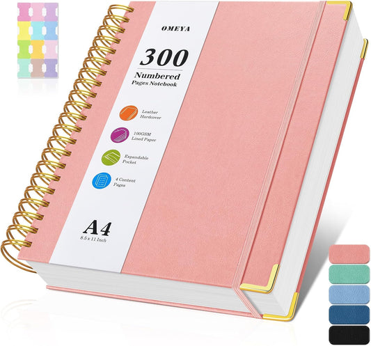 Premium 8.5 x 11 Spiral Notebook - 300 Page Numbered Journal for Writing - 100GSM Thick - A4 Size