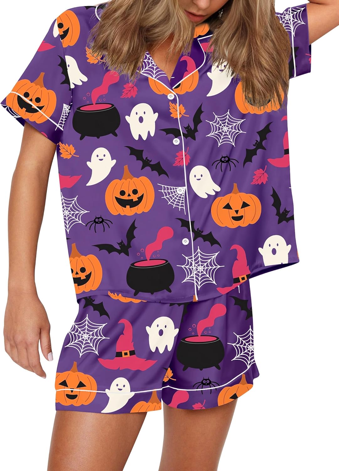 Funny Graphic Pajamas for Women Set - Short Sleeve Top & Shorts