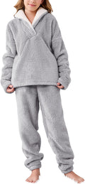 Faleave Girl's Fluffy Pants Sets Winter Warm Fleece Pullover