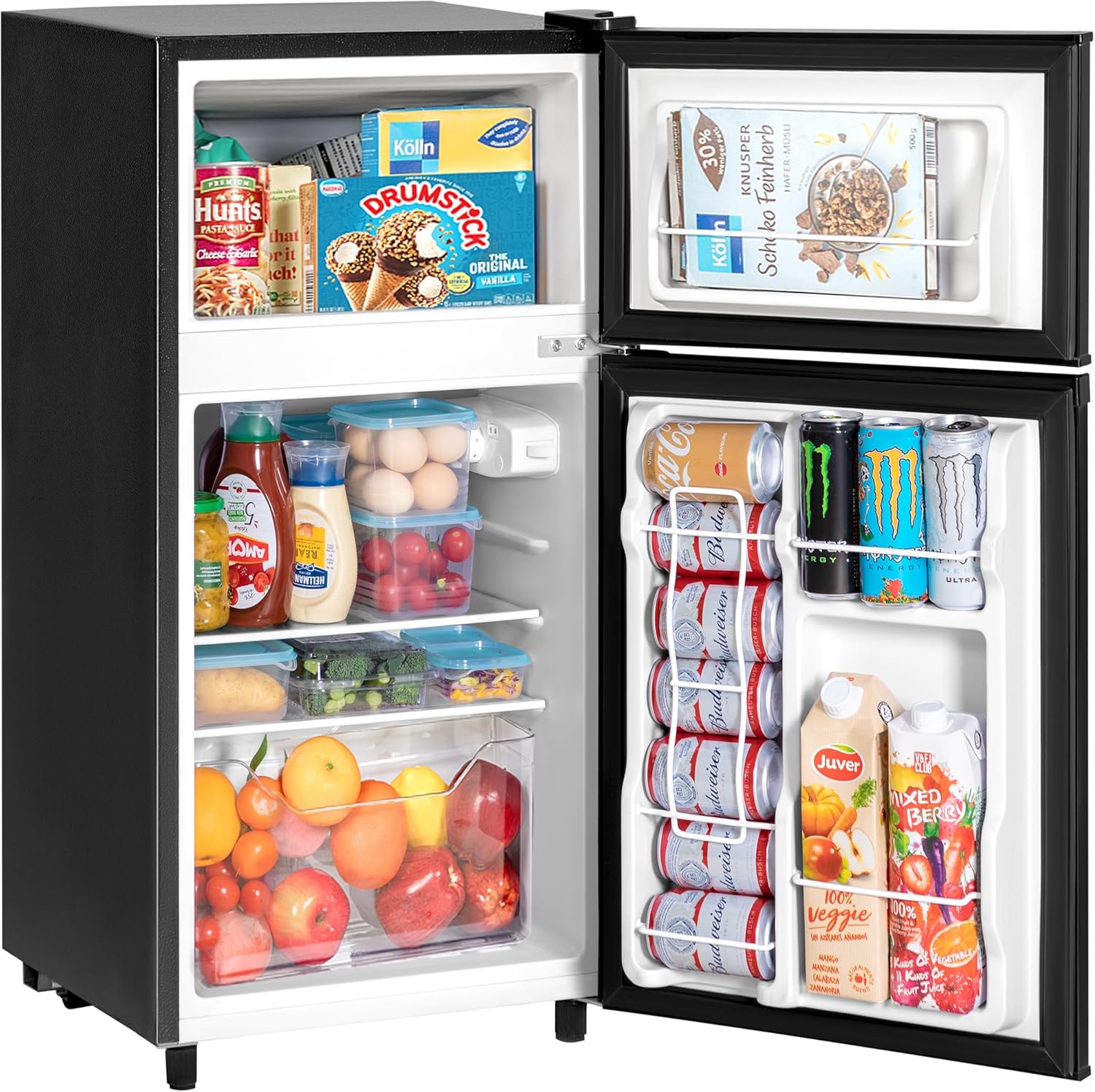 Double Door Mini Refrigerator with Freezer for Small Spaces