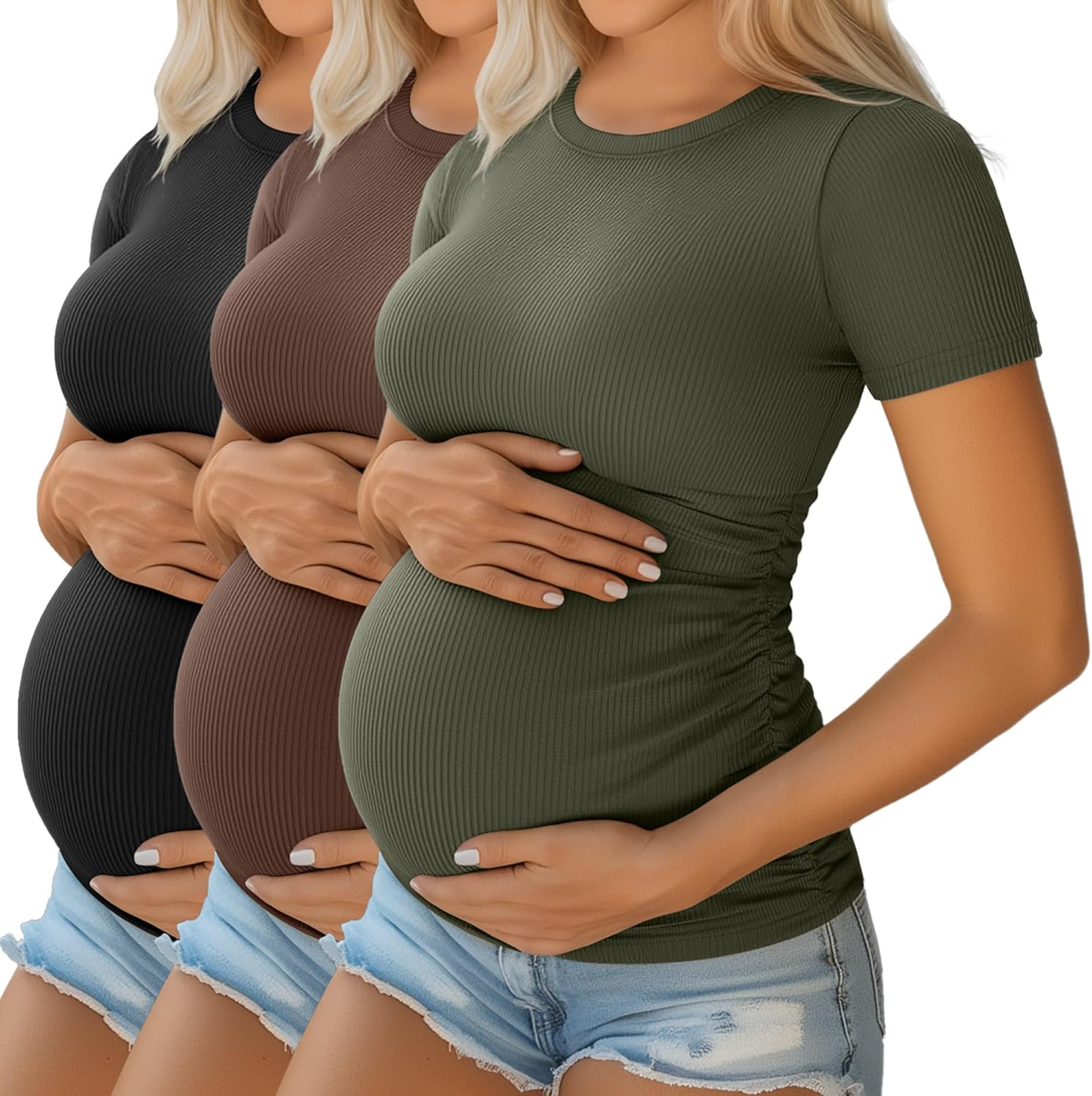 Ficerd Maternity Shirts 3 Pack for Comfortable Pregnancy Wear