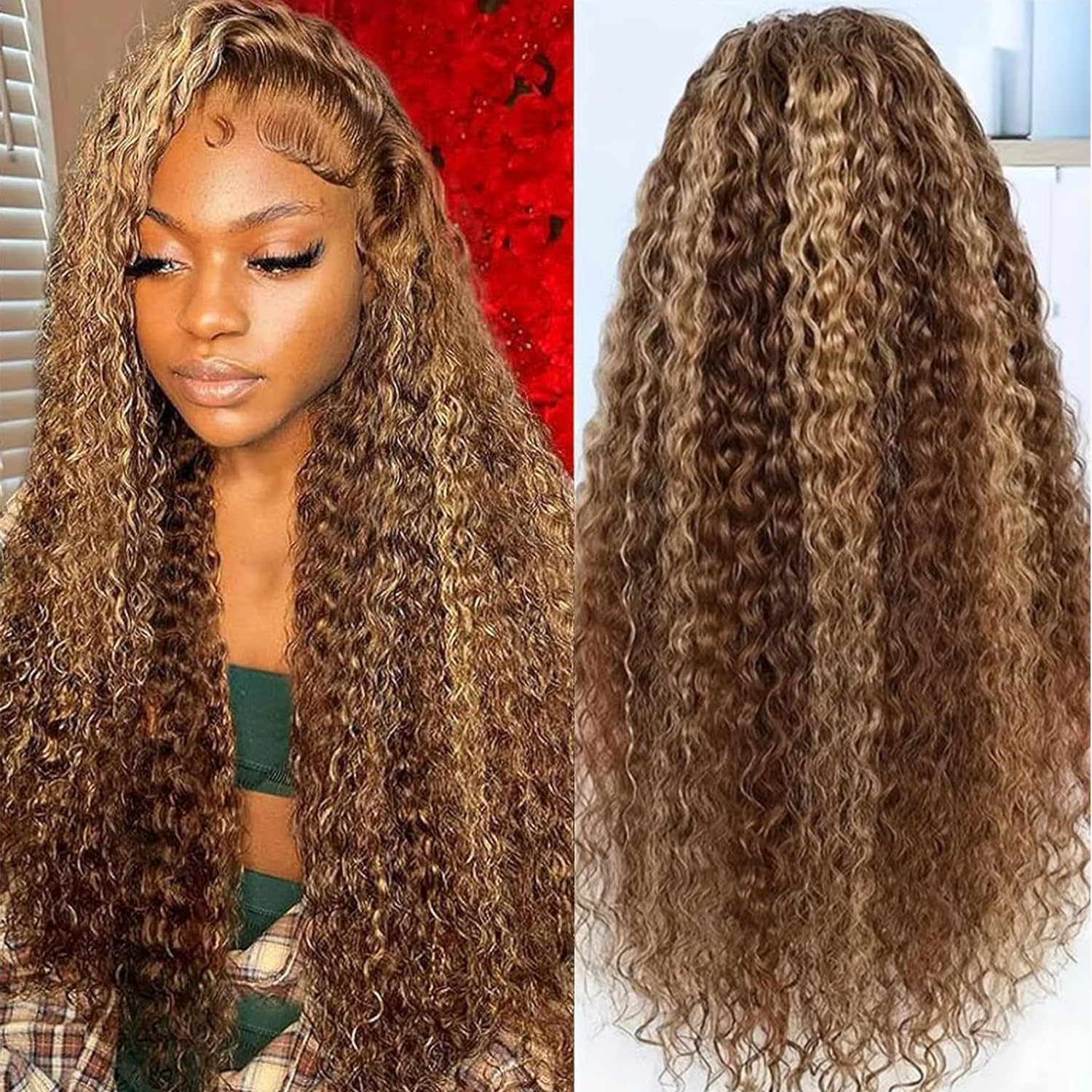 5x5 HD Lace Closure Wigs Human Hair Ombre Highlight Deep Wave