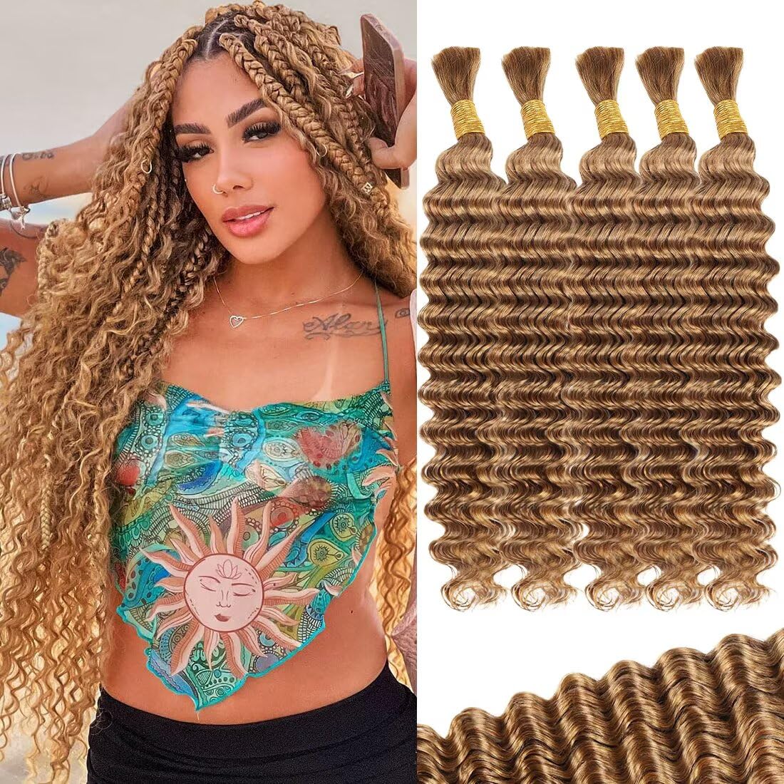 Blonde Human Braiding Hair 5 Bundle 160g 18 Inch Deep Water Wave