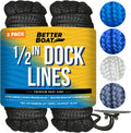 Boat Dock Lines 1/2 in Braided Nylon Rope 25 ft Black - 2 Pack