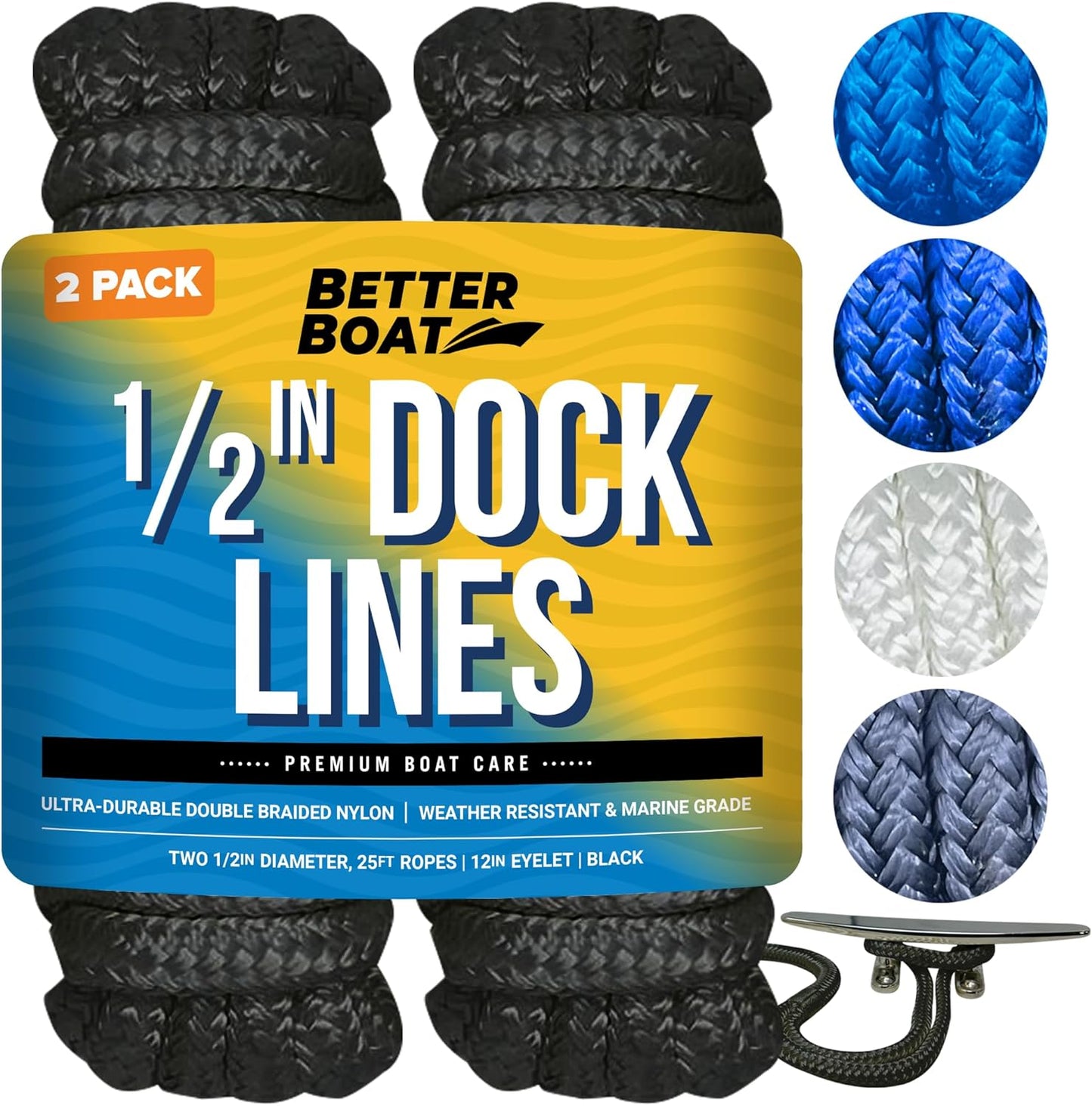 Boat Dock Lines 1/2 Inch Braided Nylon Rope for Mooring