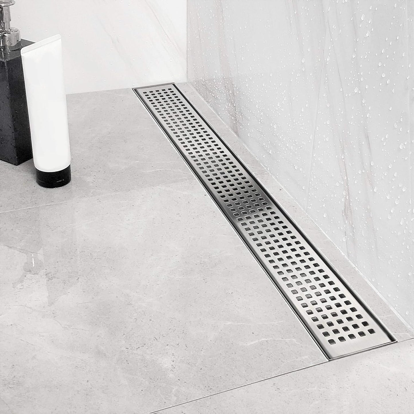 Neodrain 72-Inch Linear Shower Drain with Quadrato Grate Design