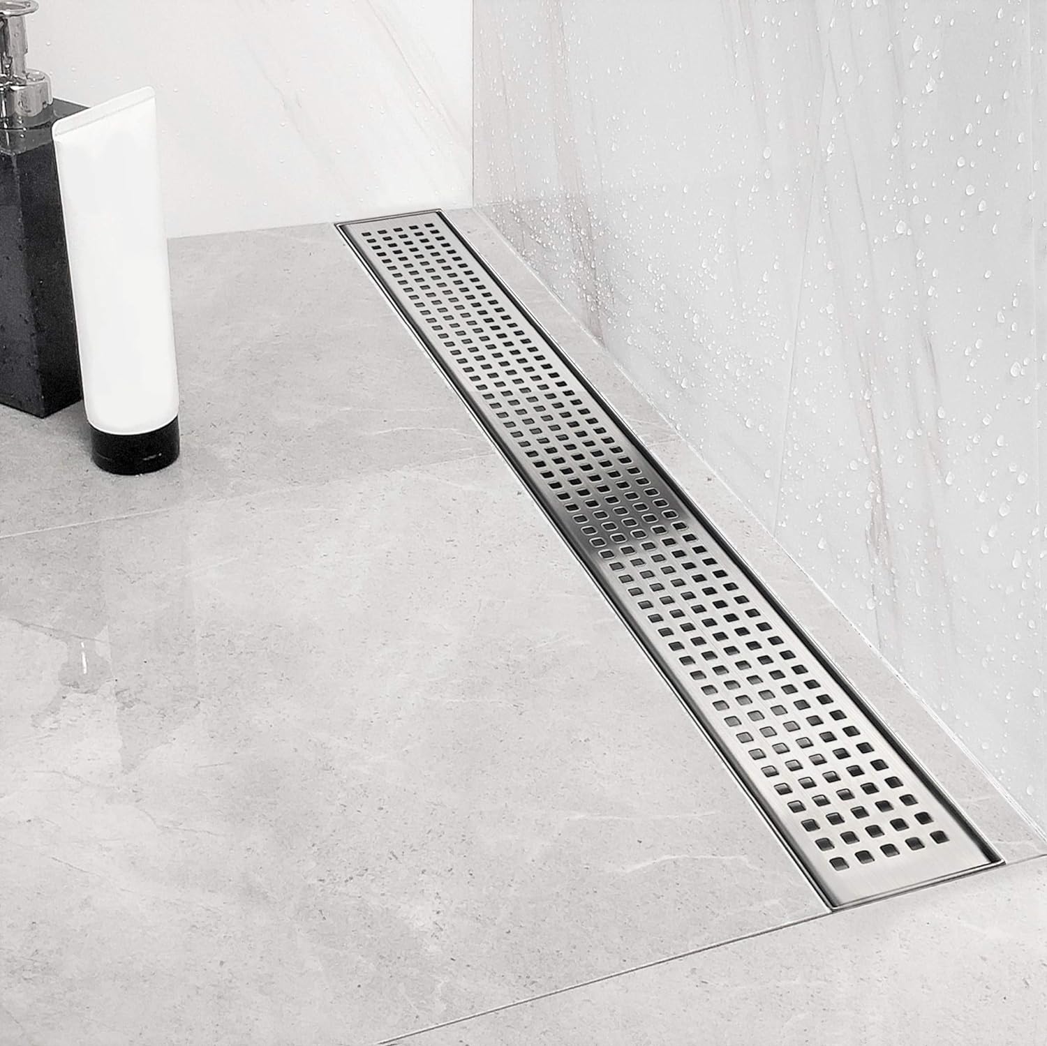 Neodrain 72-Inch Linear Shower Drain with Quadrato Grate Design