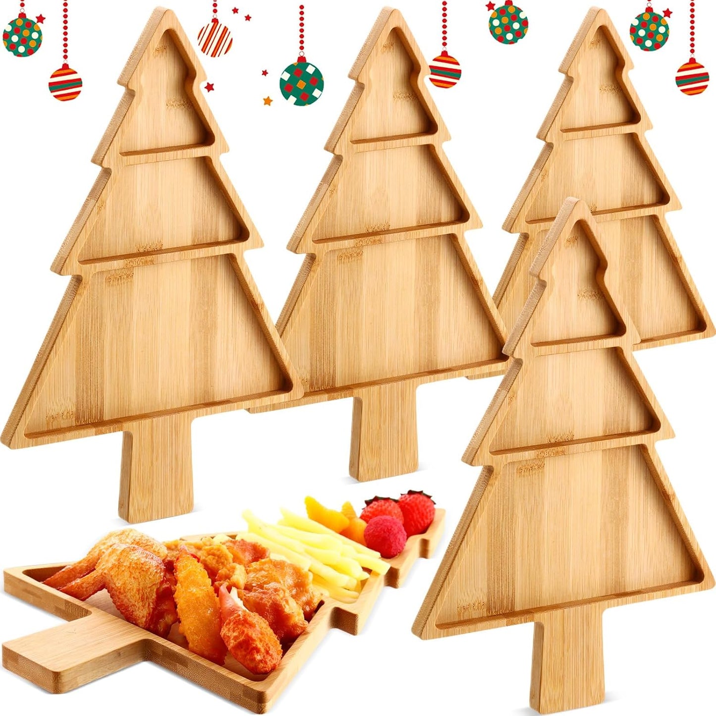Suzile Christmas Bamboo Serving Platter Set for Festive Gatherings