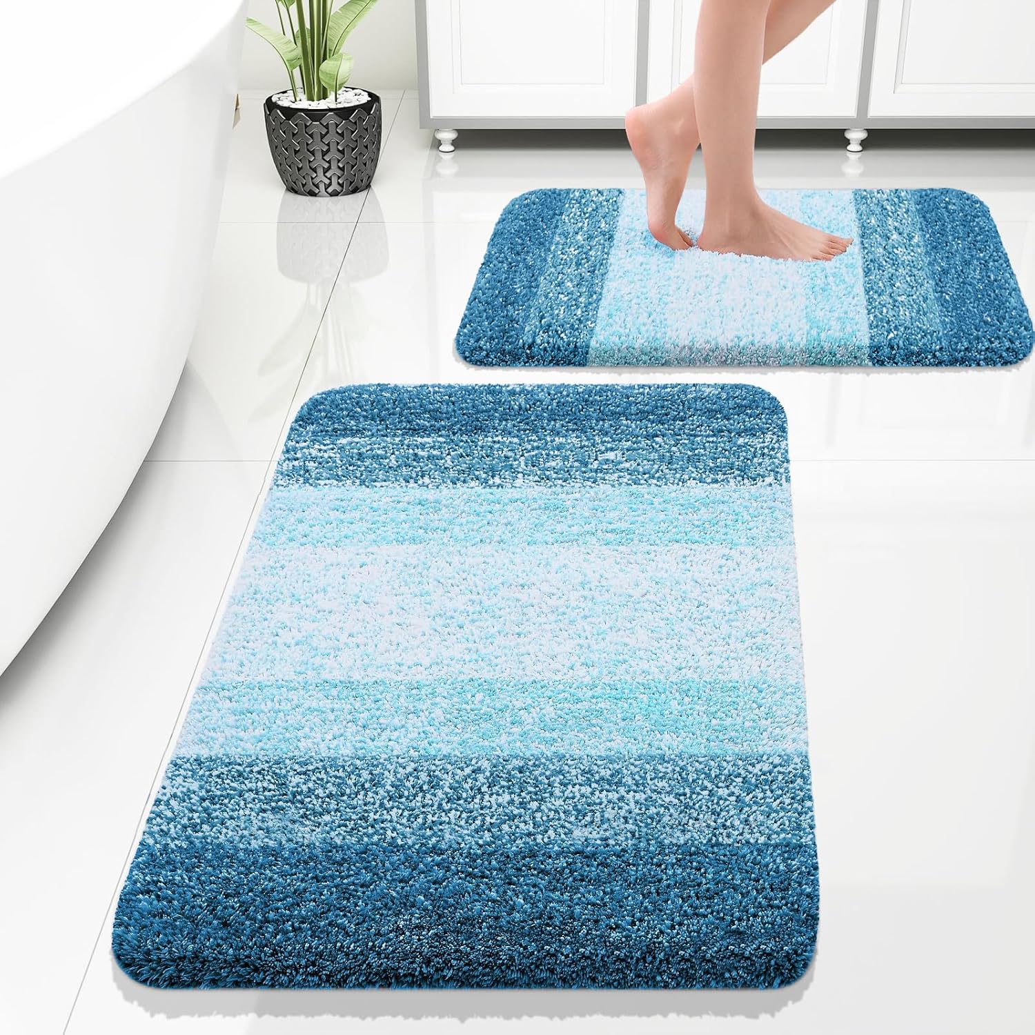 OLANLY Soft Absorbent Microfiber Bath Rug Set for Comfort