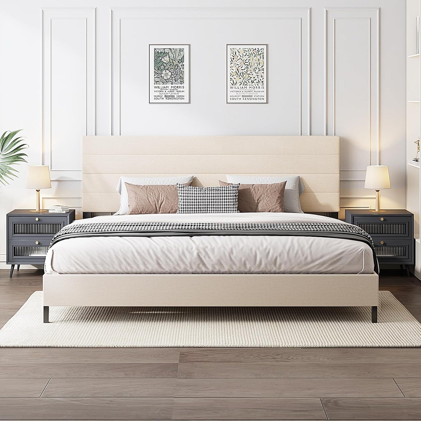King Size Bed Frame with Adjustable Linen Headboard for Comfort