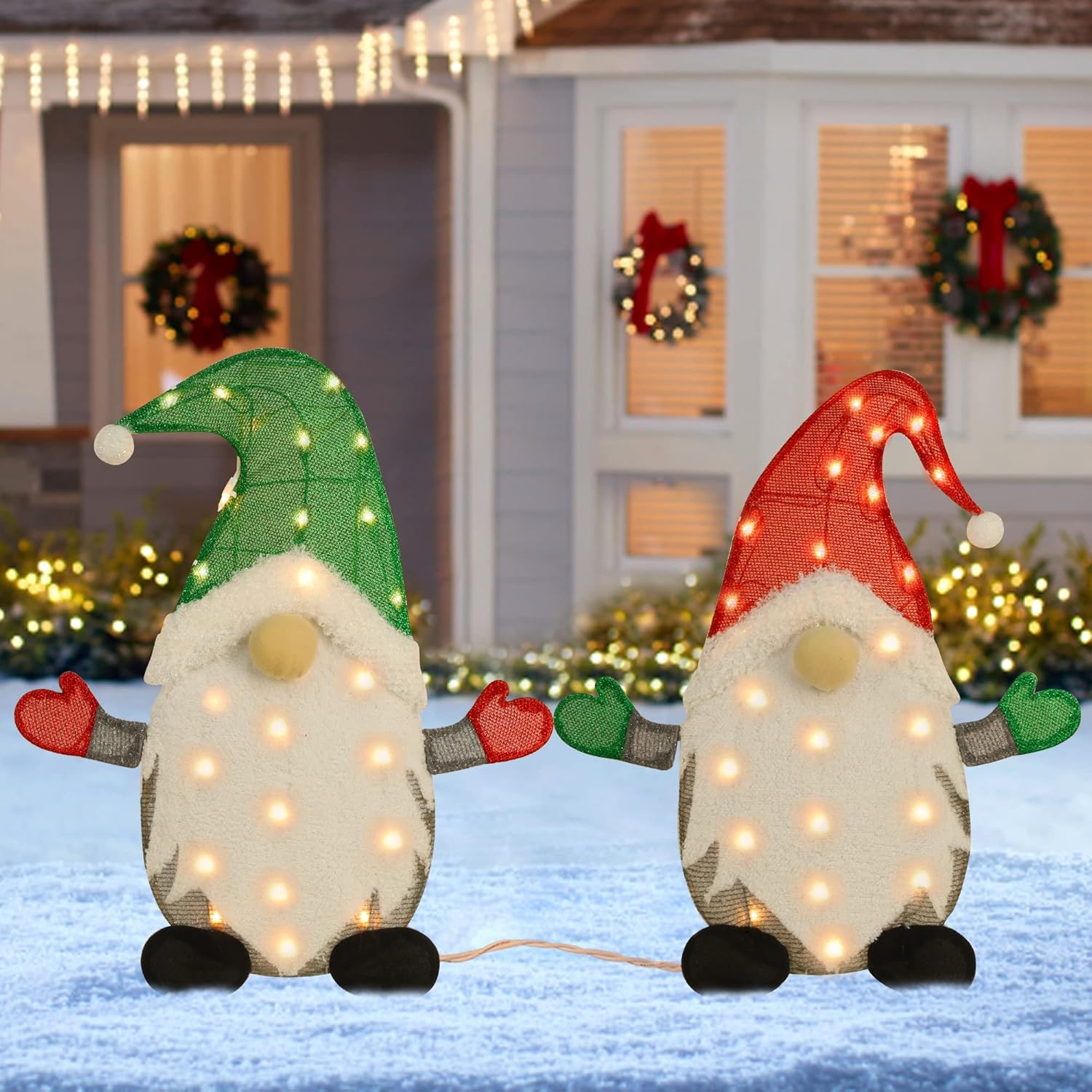 Lighted Christmas Tinsel Gnomes Set of 2 for Festive Decor
