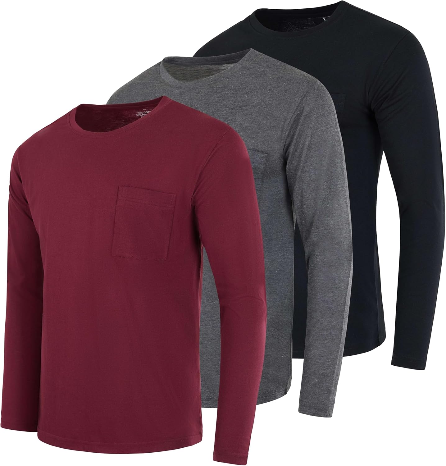 Real Essentials Men's Cotton Performance Long Sleeve Pocket Tee