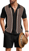COOFANDY Men's 2 Piece Vintage Knit Polo and Shorts Set - Casual