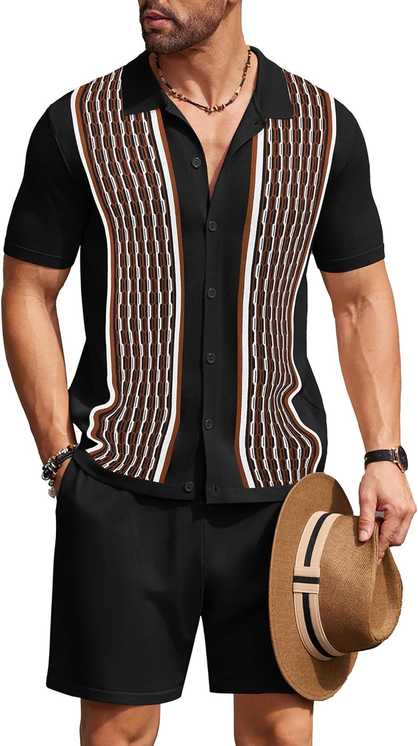COOFANDY Men's Vintage 2 Piece Outfit for Casual Beach Wear