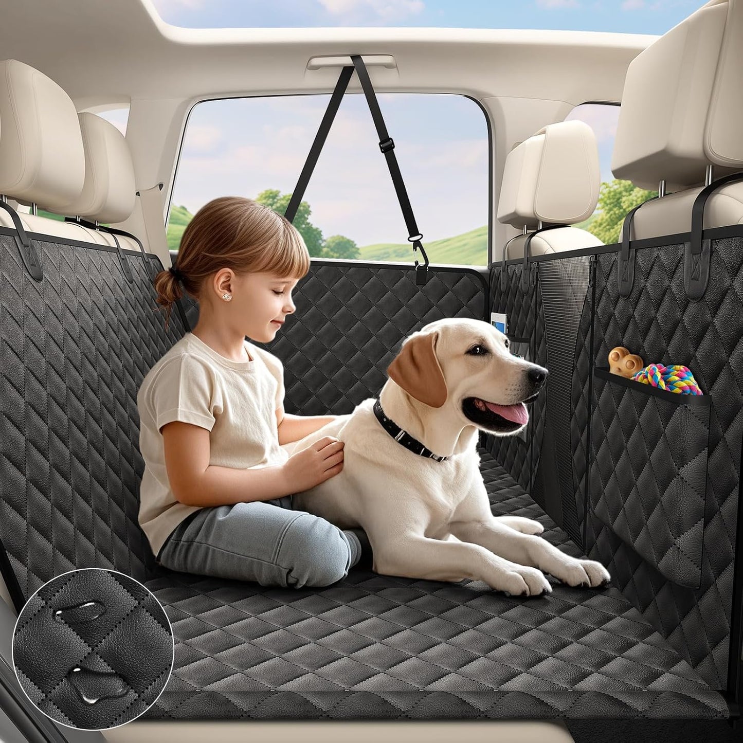 AsFrost PU Leather Dog Car Seat Cover for Back Seat Travel