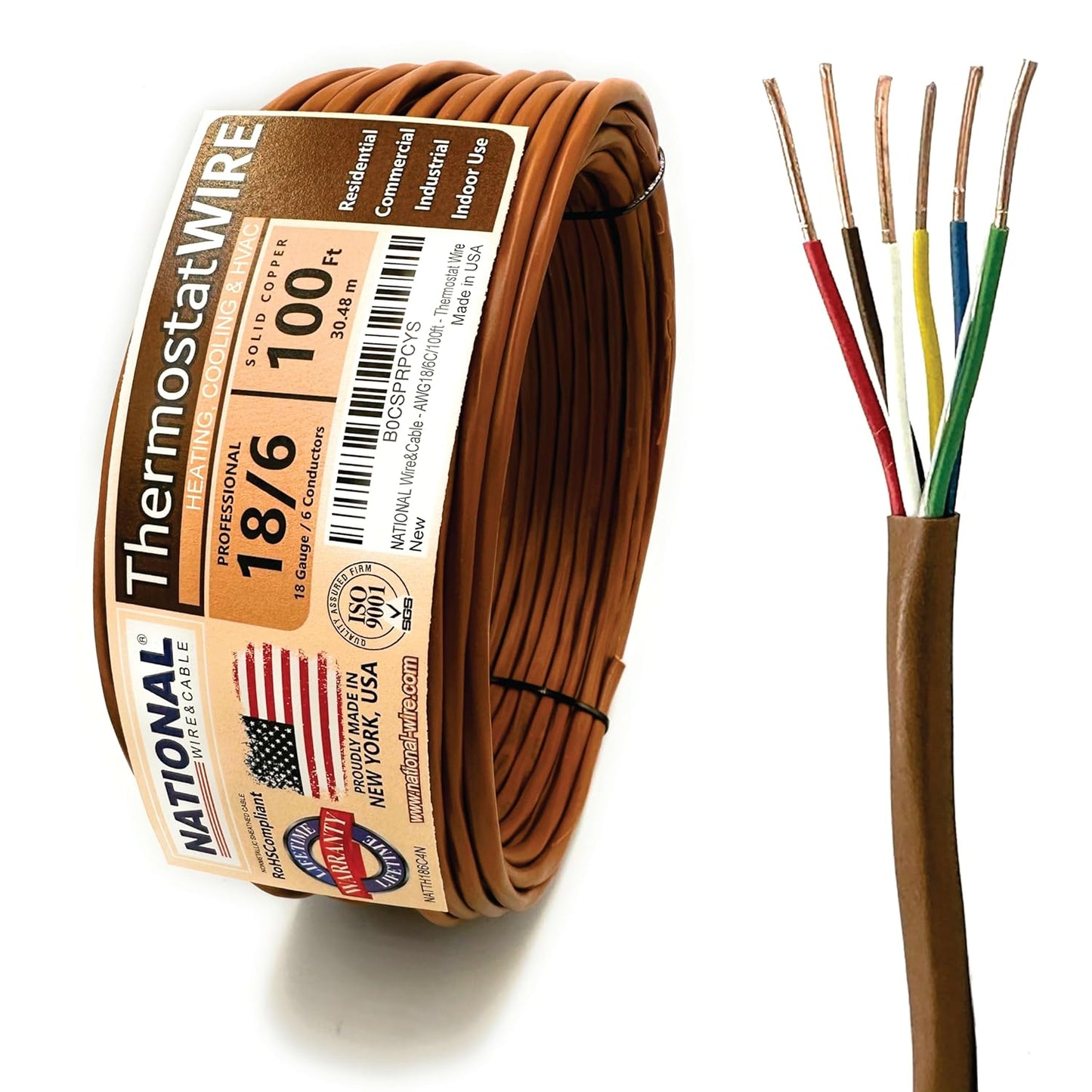 18/6 100Ft. Thermostat Cable Wire for HVAC Control - Made in USA
