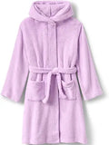 Lands' End Kids Hooded Fleece Solid Robe - Cozy, Machine Washable