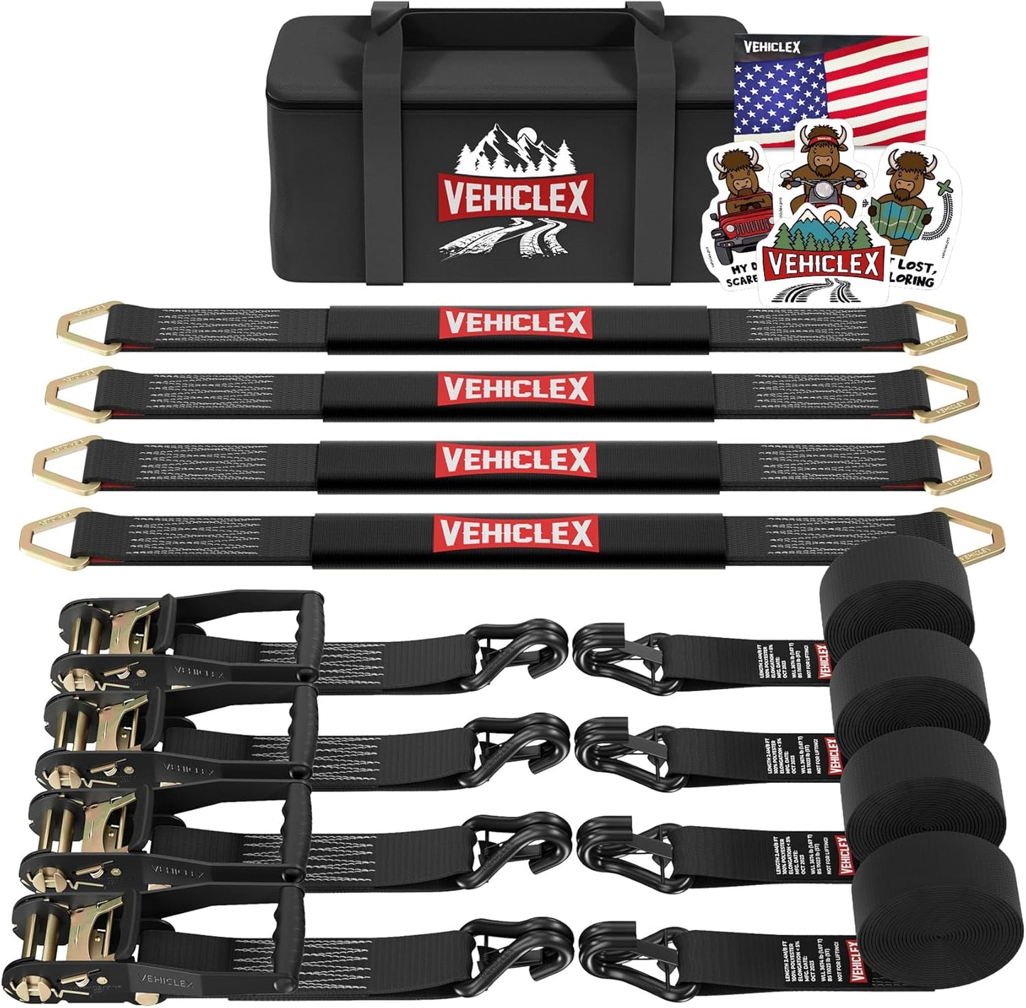 Car Tie Down Axle Straps with Double J-Hooks for Secure Hauling
