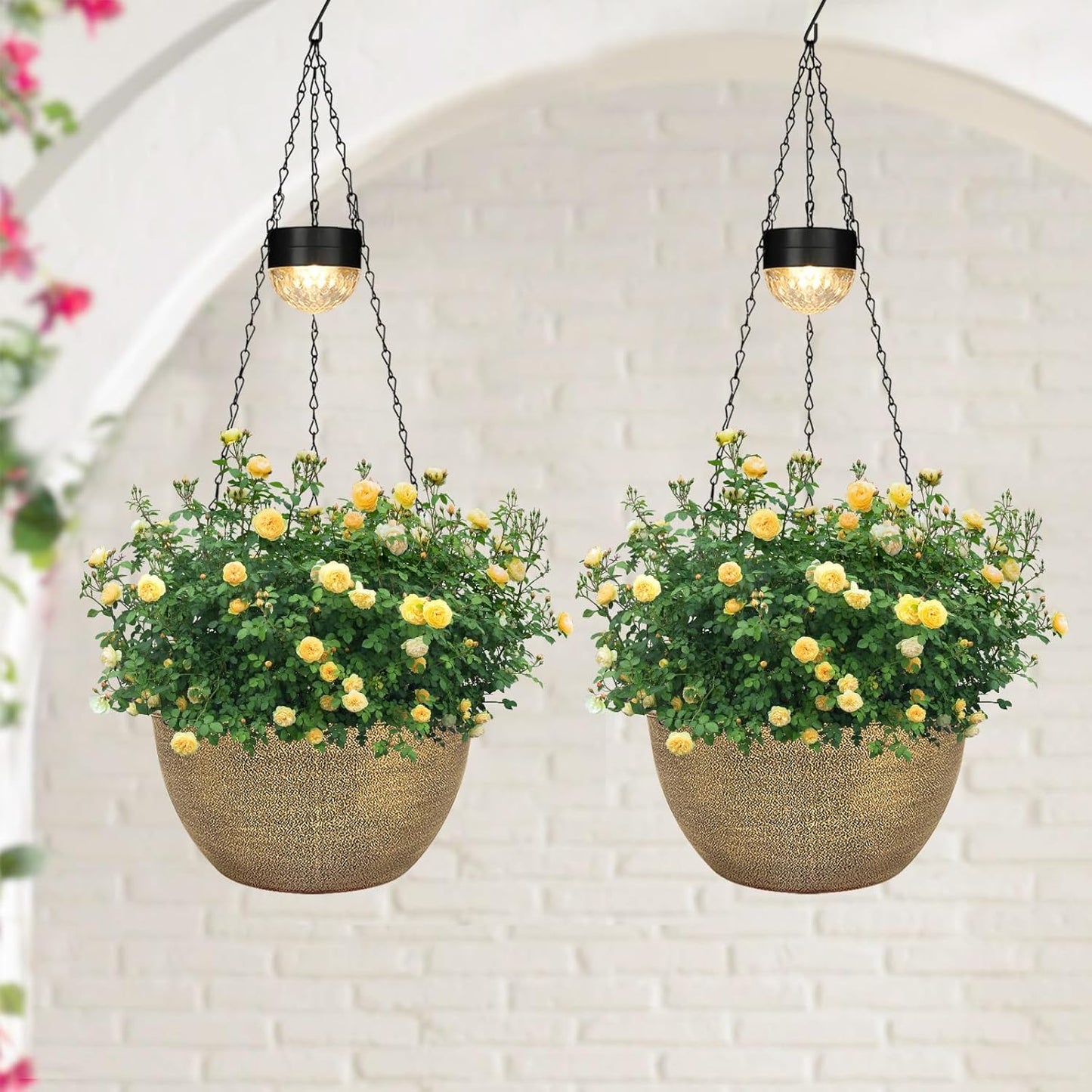 Hanging Planters Basket for Outdoor Plants with Solar Light