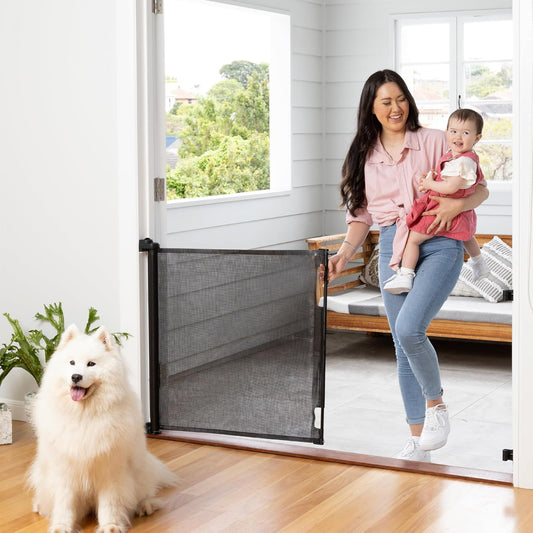 Retractable Baby Gate for Stairs and Doorways, 33in Tall