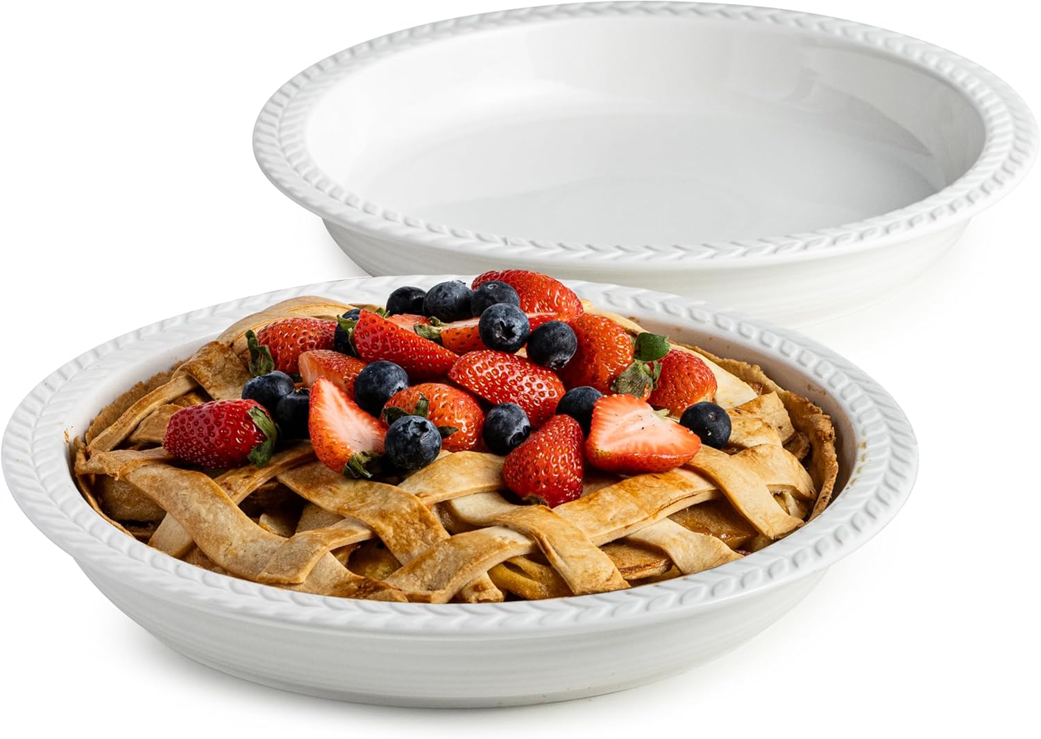 Ceramic Pie Pan Set of 2 for Baking, 11 inch Round Dishes