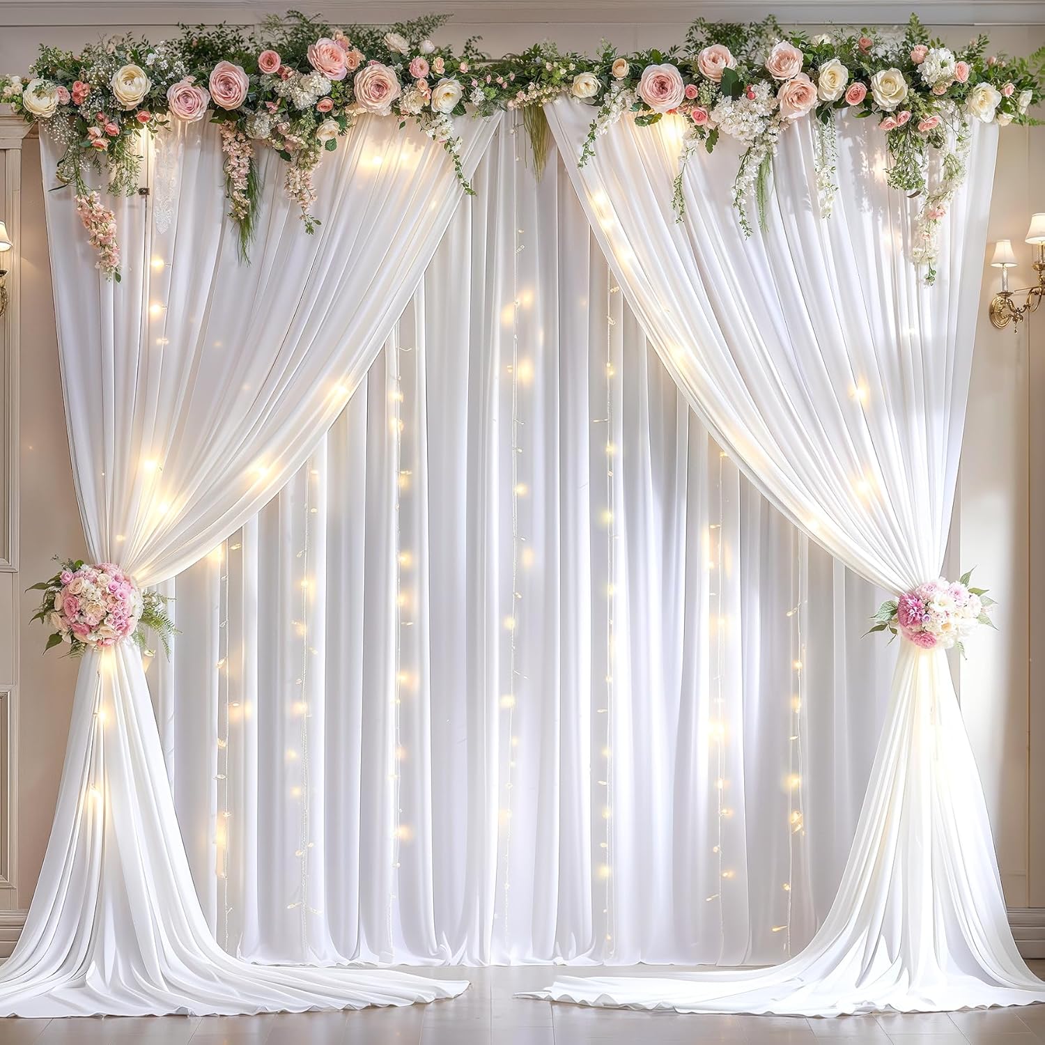 White Backdrop Curtains with Lights: Wish Care for Dreamy Party Decor