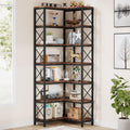 7-Shelf Corner Bookshelf - Tall Rustic Corner Bookcase for Small