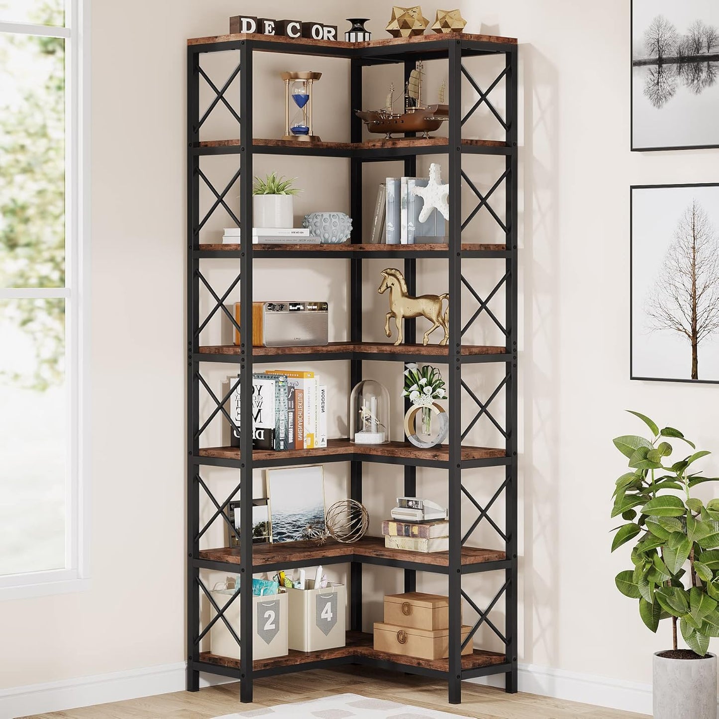 Tribesigns 7-Shelf Corner Bookshelf for Modern Home Office