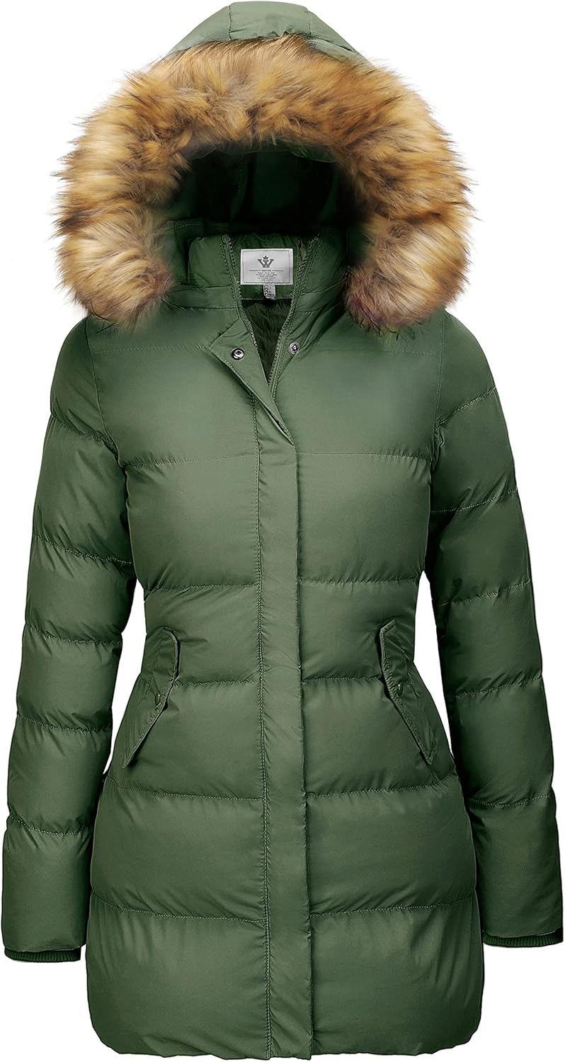 WenVen Women's Winter Thicken Puffer Coat with Faux Fur Hood