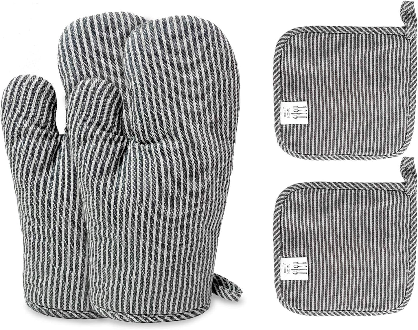 4Pc Heat Resistant Oven Mitts Set - Safe for Baking & BBQ