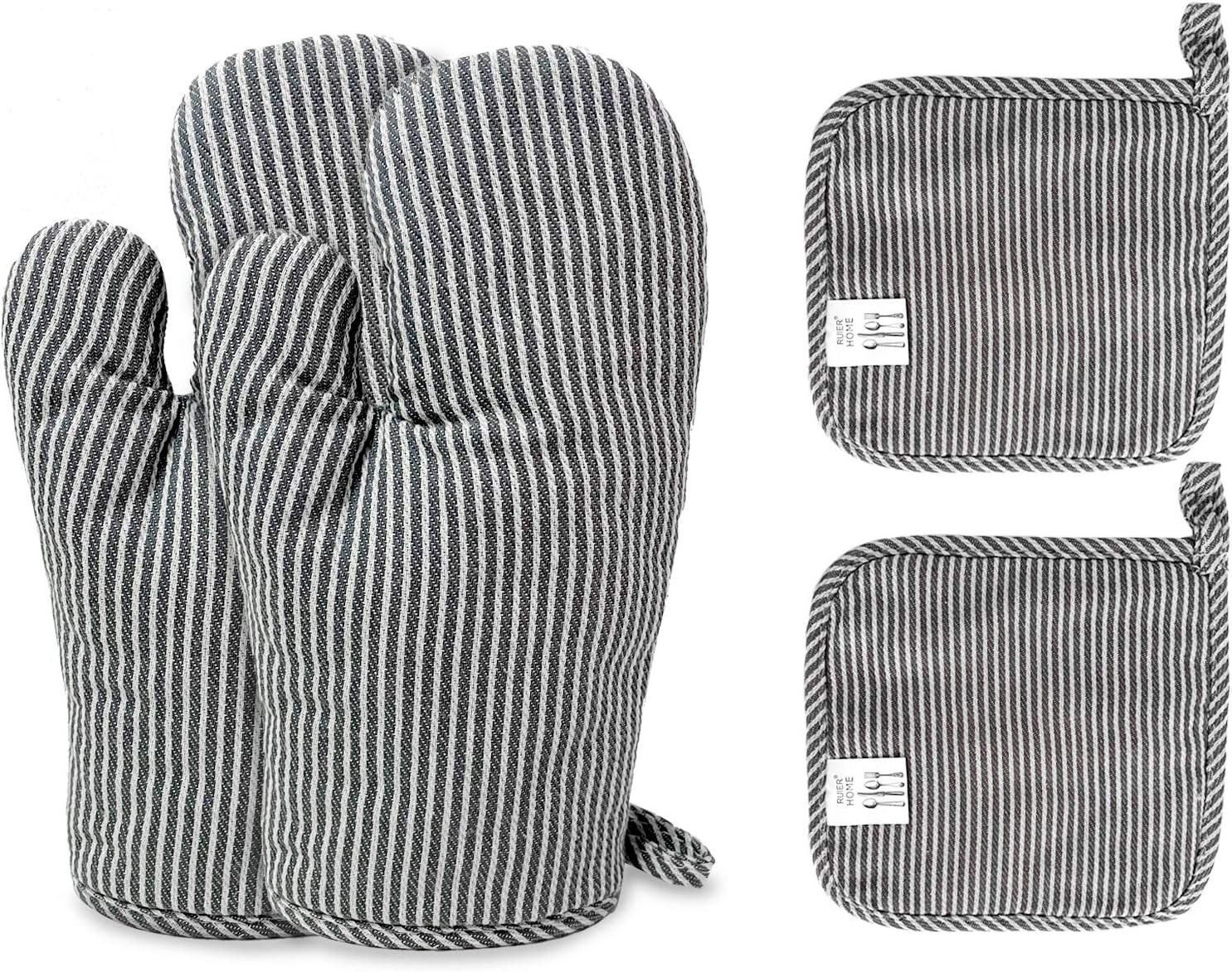 4Pc Heat Resistant Oven Mitts Set - Safe for Baking & BBQ