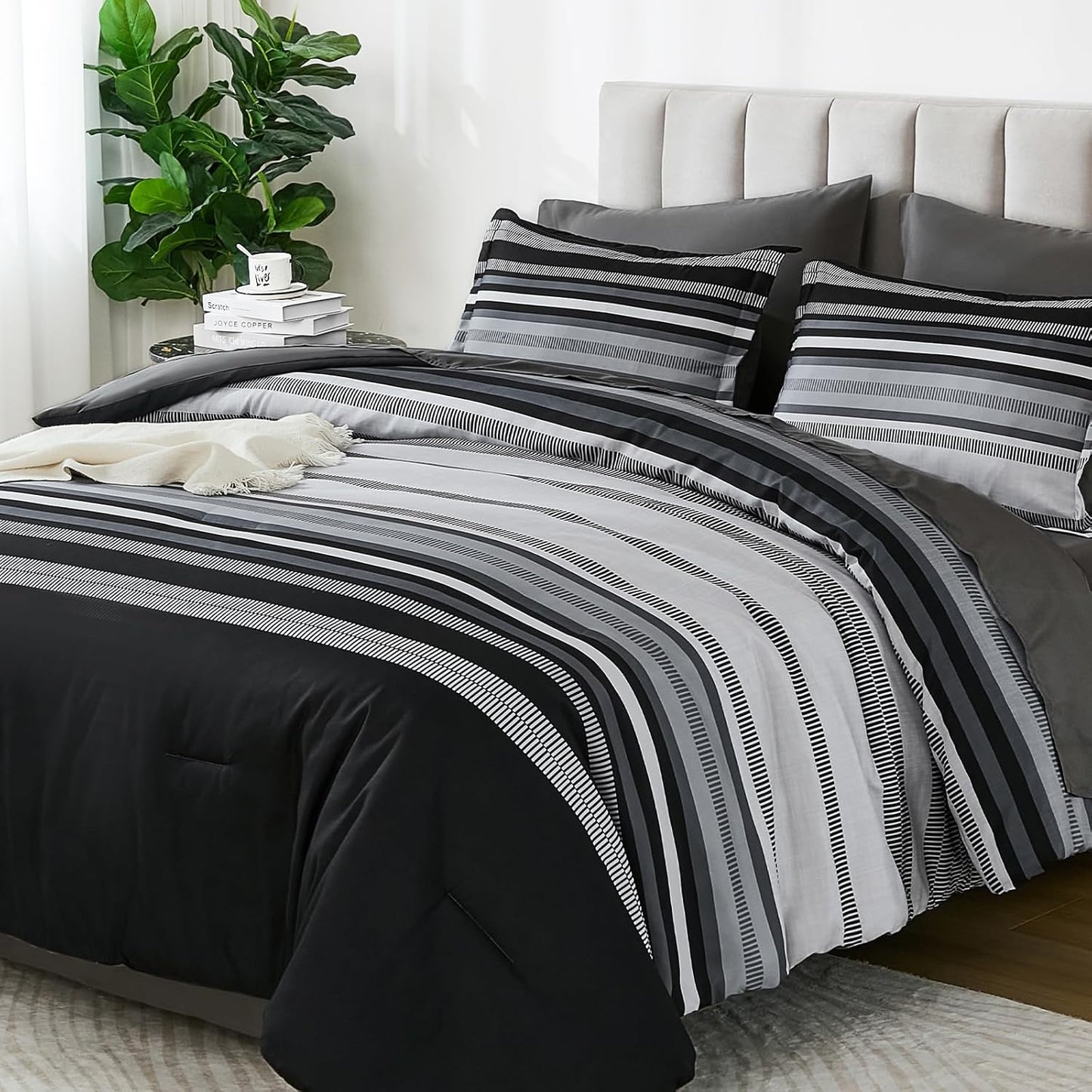 Dobuyly Black Comforter King Size Set 7 Pieces for Cozy Nights