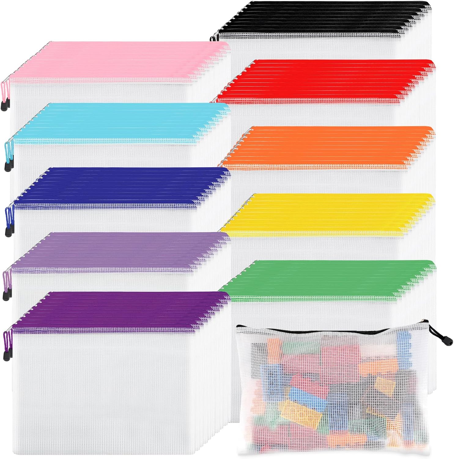 100pcs Mesh Zipper Pouch for Organizing Storage and More